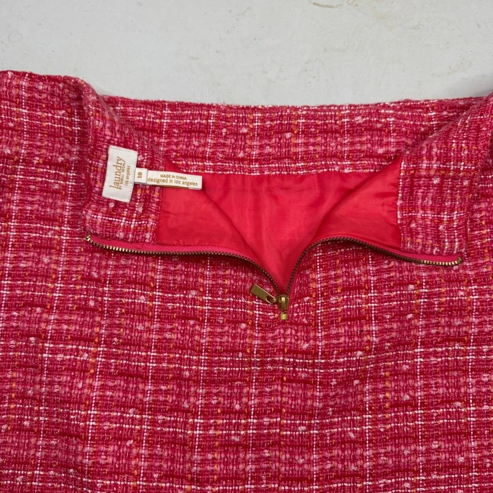 Laundry by‎ Shelli Segal Mini Skirt Womens 10 Pink Tweed Frayed Fringe Lined NWT